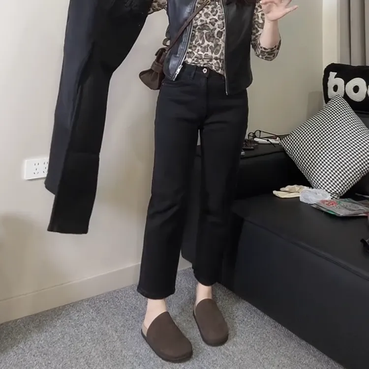 小个子弹力直筒牛仔裤女2025秋季新款大码女装高腰显瘦九分烟管裤