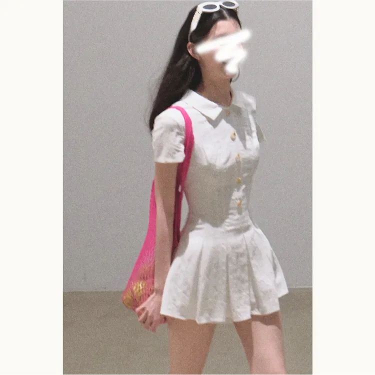 学院风甜辣竖纹肌理感衬衫连衣裙百褶裙子配短裤女夏季新款9548