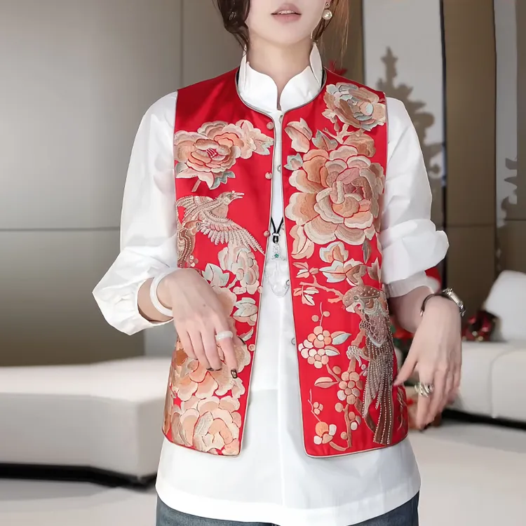 新中式国风女装上衣春秋高级感轻奢刺绣红色系穿搭本命年衣服马甲