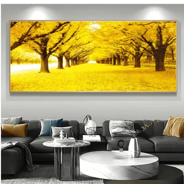 黄金大道带框背景挂画防水防磕装饰画沙发客厅装饰背景画晶瓷镶钻