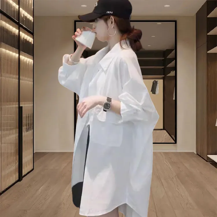 慵懒风中长款衬衣女款2025新款爆款夏季宽松休闲防晒长袖衬衫外套