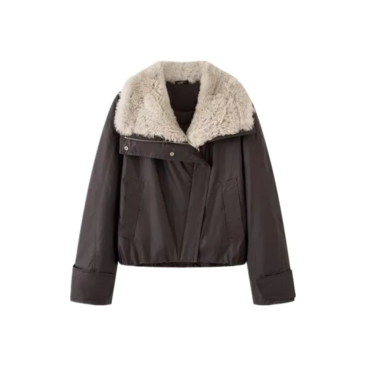 艾家韩版翻毛领羽绒外套保暖短款纯色长袖冰川保暖百搭时尚4163