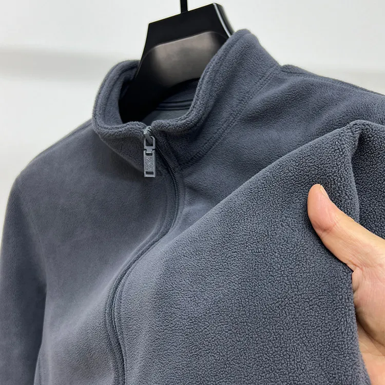 John Bunni立领拉链开衫男士秋冬季奥粒绒外套保暖休闲纯色夹克潮