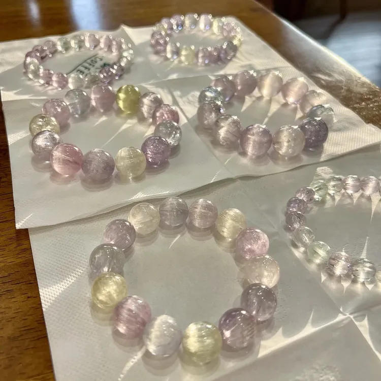 原矿高货高货彩虹锂辉手串天然拉丝猫眼辉石素圈珠串女多样性发一