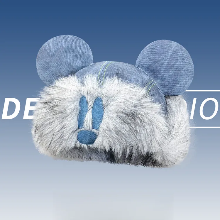 韩版毛绒米奇耳朵保暖护耳雷锋帽子女冬季加厚防寒骑行滑雪套头帽