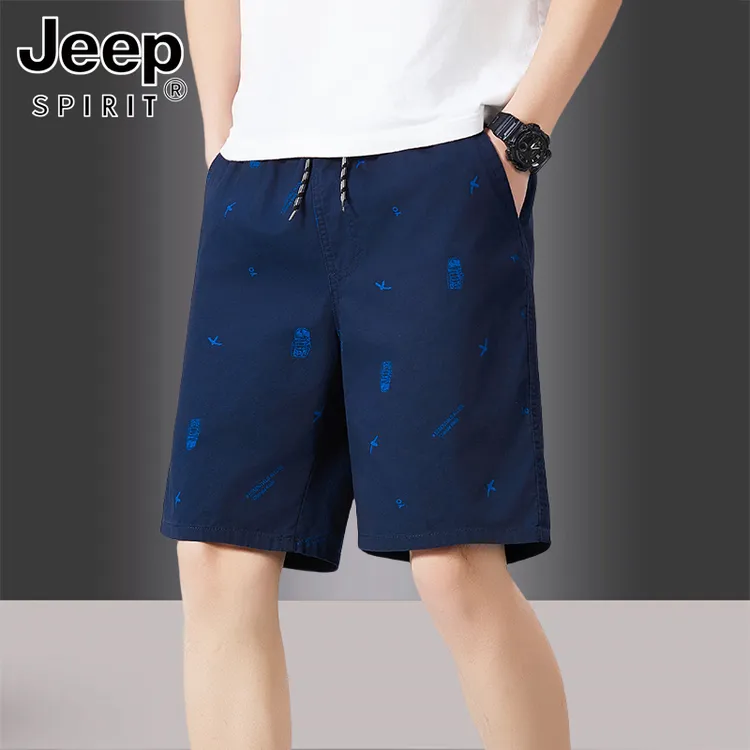 Jeep短裤男士大码纯棉休闲夏季薄款印花直筒宽松潮流五分沙滩裤子