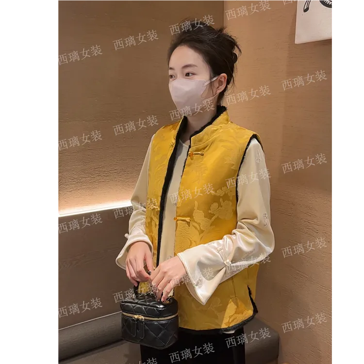 双面穿【叶生金】秋冬季马甲加绒加厚新中式女士中国风马夹无袖