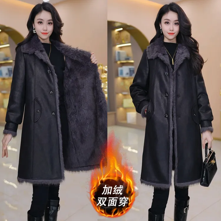 加绒加厚【双面穿】优雅气质时尚大气收腰显瘦外套M-4XL-29333