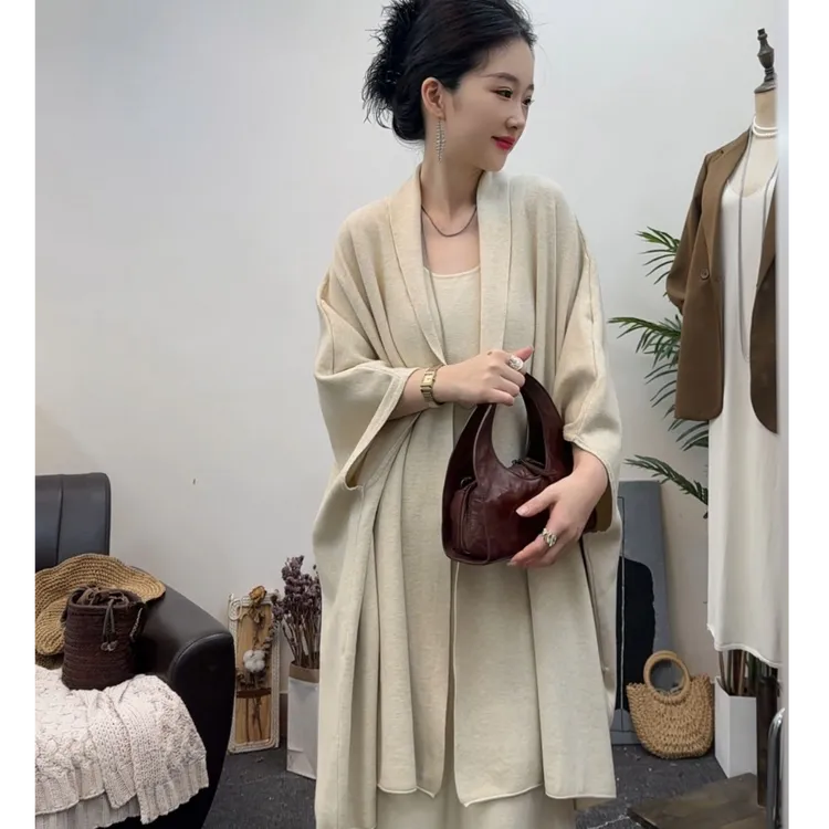 #2356#秋季氛围感休闲国风气质对襟纯色开衫百搭显瘦针织背心长裙