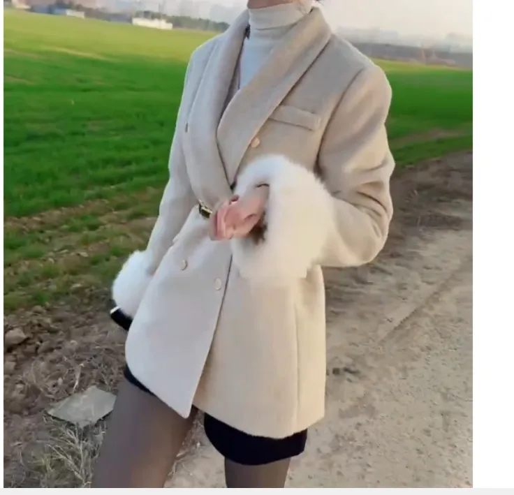 2024冬季新款时尚女装网红潮流气质靓丽漂亮毛毛袖外套女TR