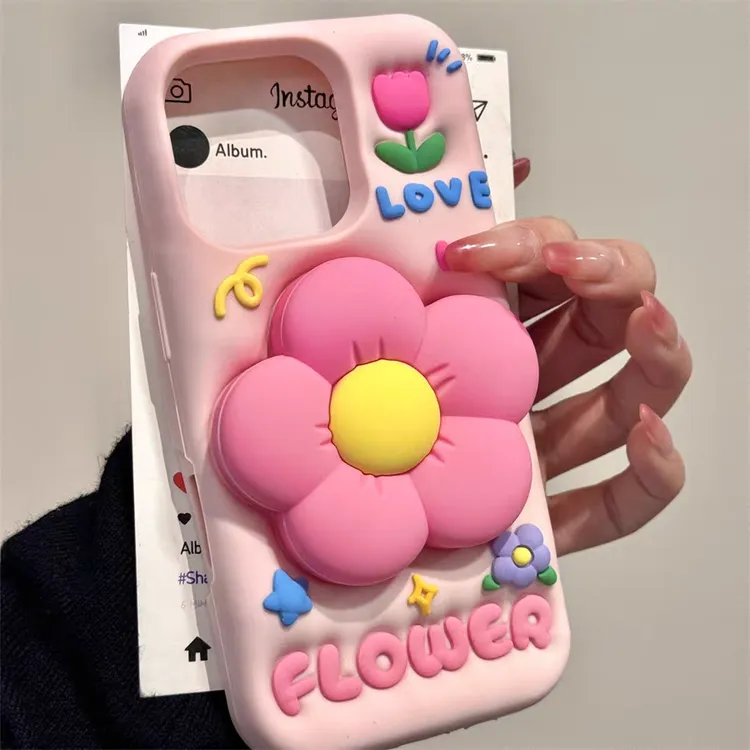 适用苹果oppo华为vivo小米|立体花朵支架iPhone17创意硅胶手机壳