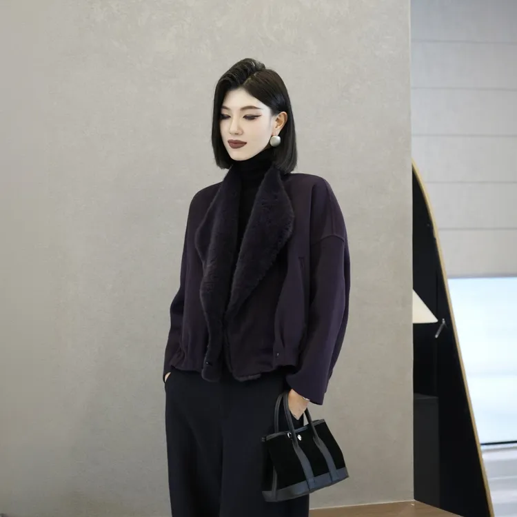 POPULARYW【松萝】Z·R上品屋轻奢风舒适拼接毛领水貂高端秋冬大衣