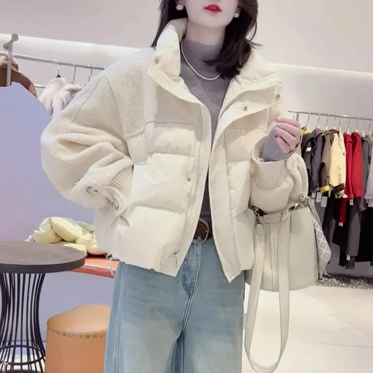 设计感韩系立领拼接棉服外套女气质2026年秋冬新款加厚保暖上衣