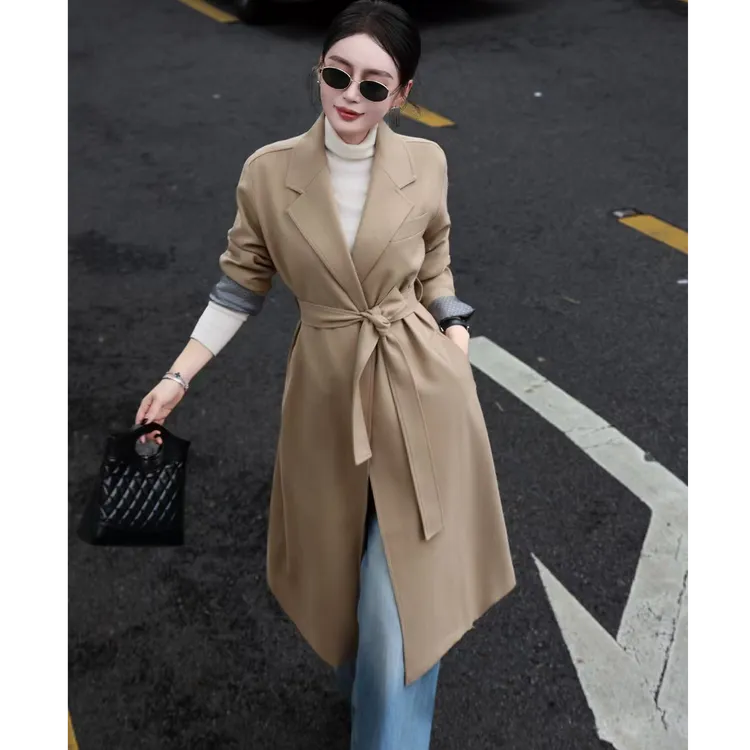 2025新款法式流光智性风长款风衣女 系带纯色极简风高级感外套