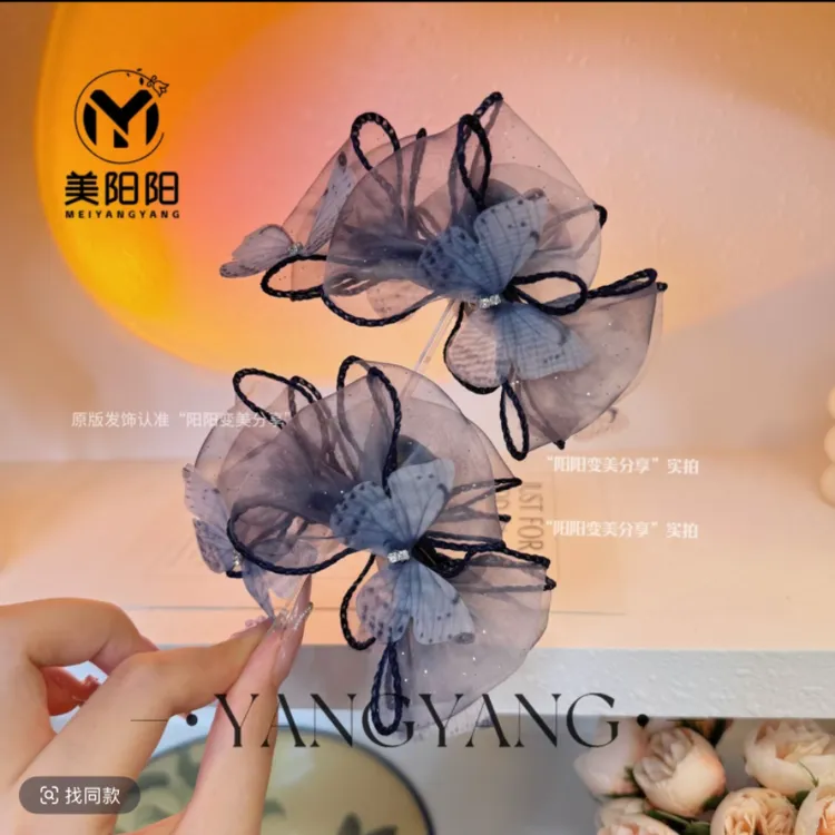森系轻奢高级感灵动蝴蝶网纱蝴蝶结碎发夹抓夹发饰7cm