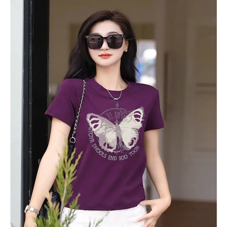 【轻氧棉】显瘦洋气短袖女2025t恤女款正肩打底衫时尚夏季圆领百搭