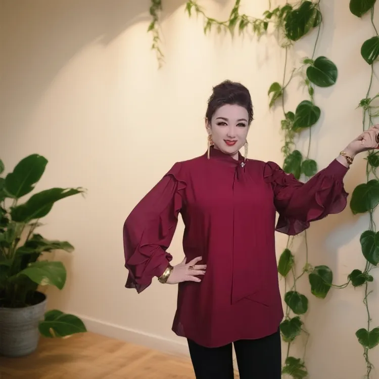 立领不起球灯笼袖秋女衬衫长袖气质法式