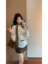 【肉肉】韩系气质斜肩毛针织衫女初秋套头镂空上衣长袖慵懒风毛衣