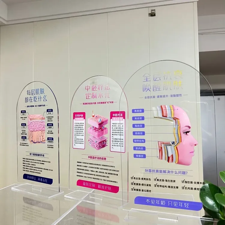 美容院分层肌肤立式亚克力桌面展示牌高档医美全程抗衰介绍定制
