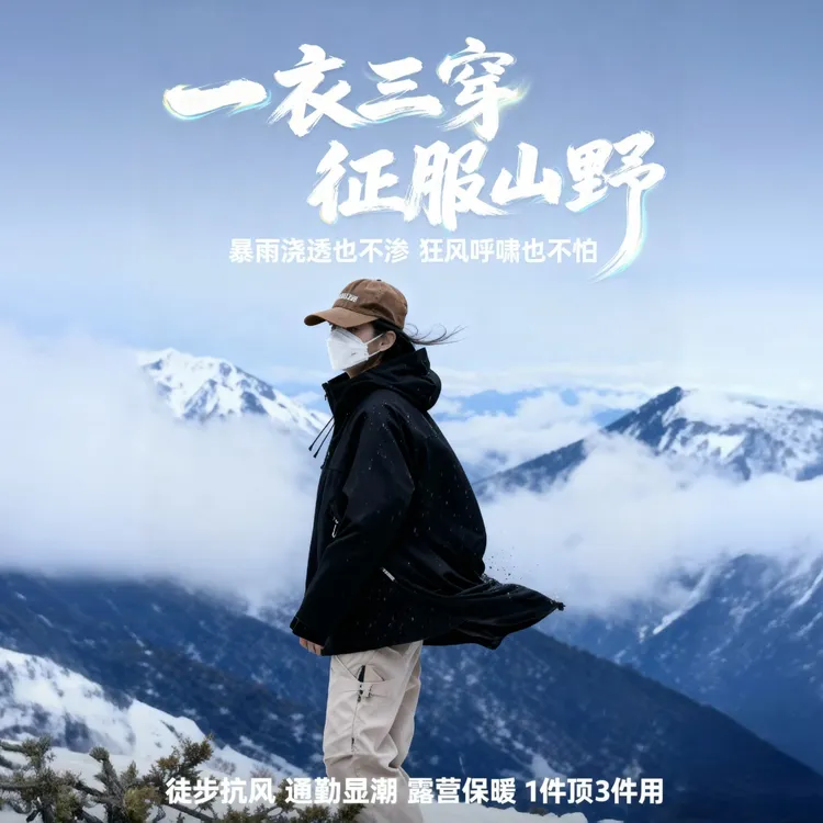 三合一可拆卸内胆情侣同款25年冬季新款石墨烯防风防水户外风衣