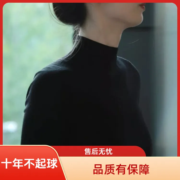 黑色半高领打底衫女2025秋冬新款毛衣内搭高级感中领长袖针织上衣