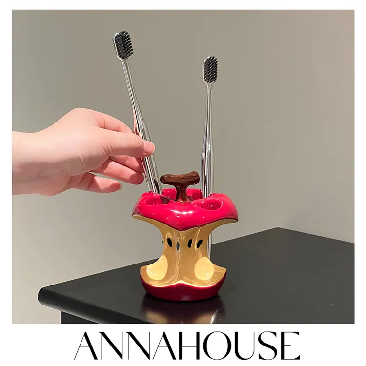ANNAHOUSE创意陶瓷苹果果叉置物架牙刷底座牙刷架家饰软装搭配YF