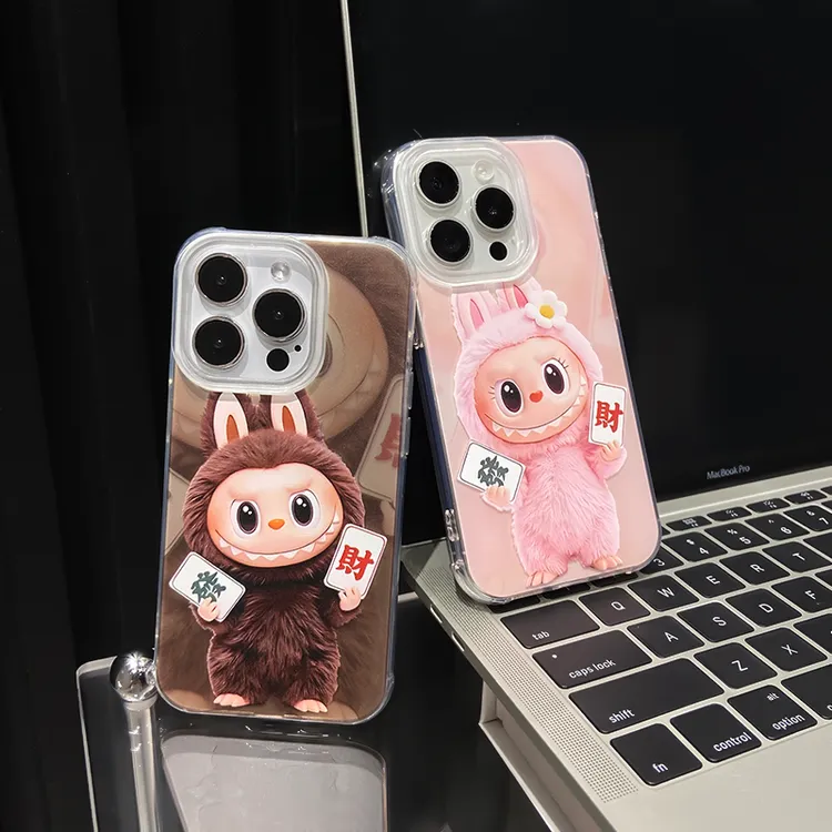 双层拉布布适用于iPhone16/15白色大孔手机壳华为/vivo/oppo/小米