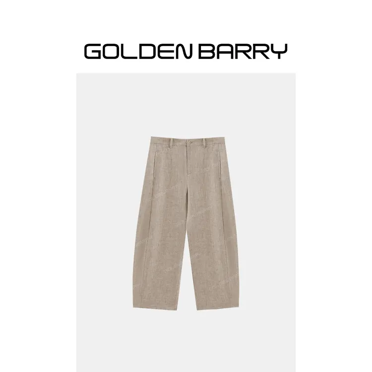 GOLDENBARRY「山外行」清简素裁亚麻九分裤简约百搭裤子GB060708001