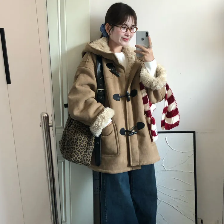 2025年新款秋冬外套毛毛上衣保暖显瘦宽松潮流毛呢韩版冬季