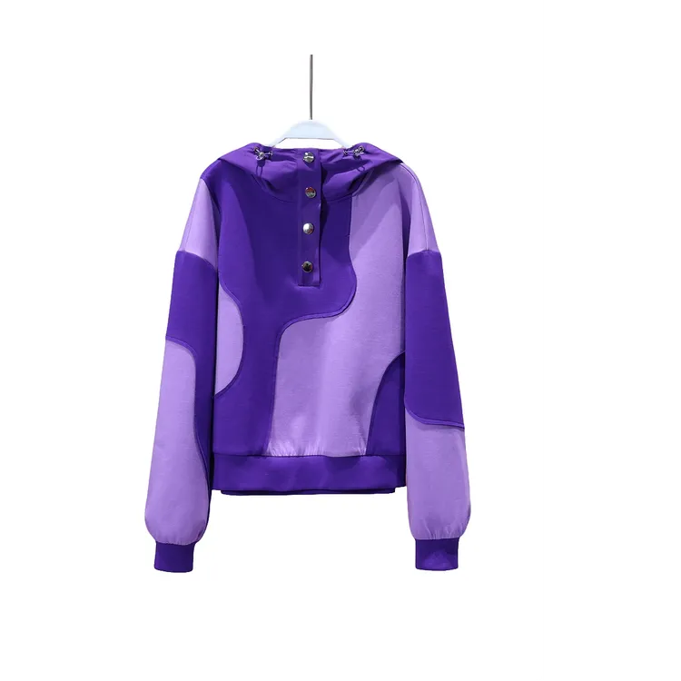 【韩哥女装】2025秋冬《灵动俏皮》丁香紫撞色拼接连帽卫衣6178-K3
