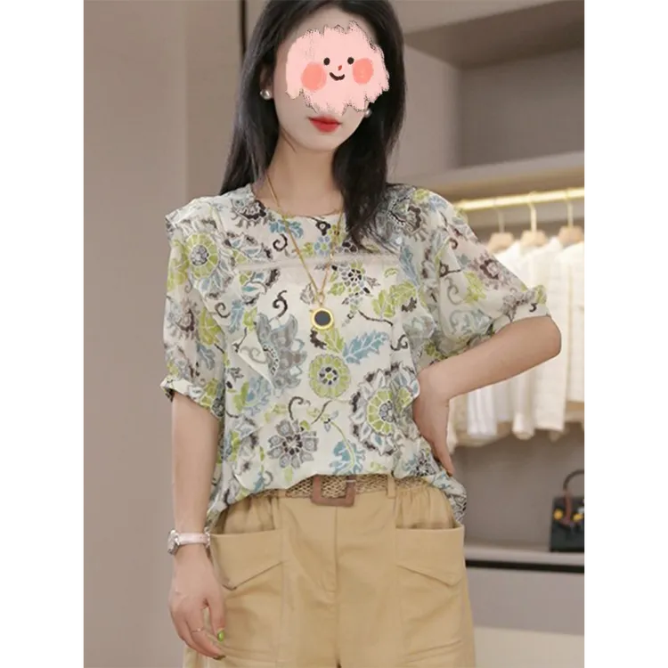2025夏季时尚洋气减龄显瘦法式气质碎花衬衫新款百搭上衣女