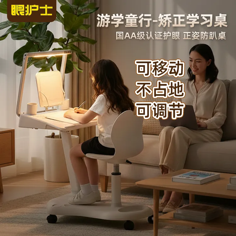 眼护士学习桌学习椅台灯写字姿势矫正神器书桌一体式儿童学习桌椅商品图