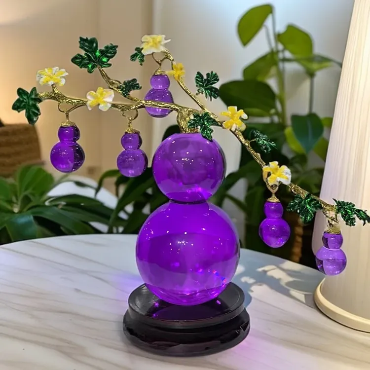 水晶中式葫芦摆件客厅装饰品乔迁礼物高档水晶工艺品花器花瓶摆件