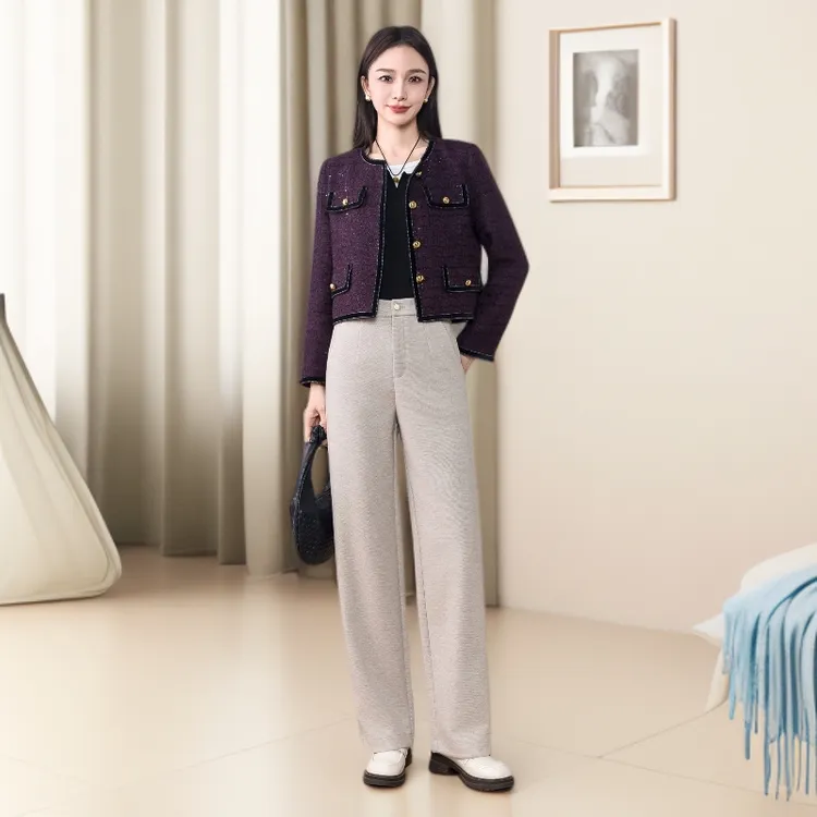 奢逸冬季新款窄版直筒裤时尚休闲女裤高腰裤 56161