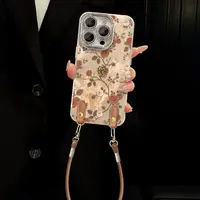 咖色玫瑰适用苹果17华为vivo/oppo小米iPhone精孔冰川纹手机壳