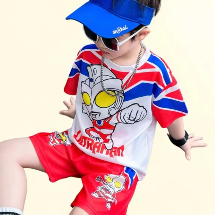 奥特曼衣服男童夏季速干短袖套装2025新款痞帅男孩运动网眼篮球服