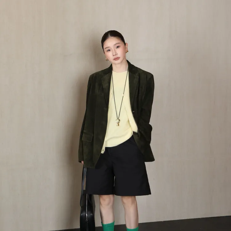 【CHU/2025SSNEW】《绿光》山羊皮倒三角皮衣OS2502