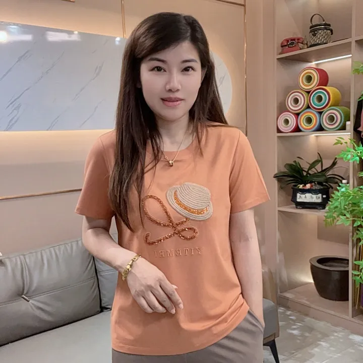 怡特美【清凉草帽】夏季兰精莫代尔+棉 时尚刺绣抗菌短袖t恤259823