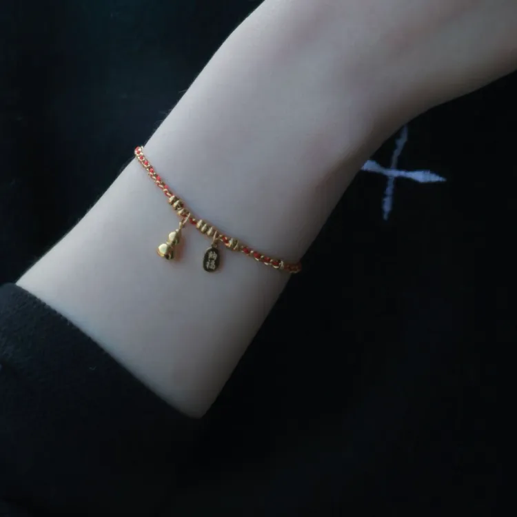 钛钢手链 红绳手链小葫芦编织红色双坠简约轻奢精美不掉色8914