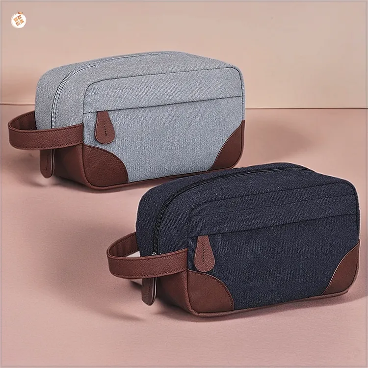 洗漱包大容量复古高端化妆收纳包女拼接帆布男旅行手提游泳洗澡包