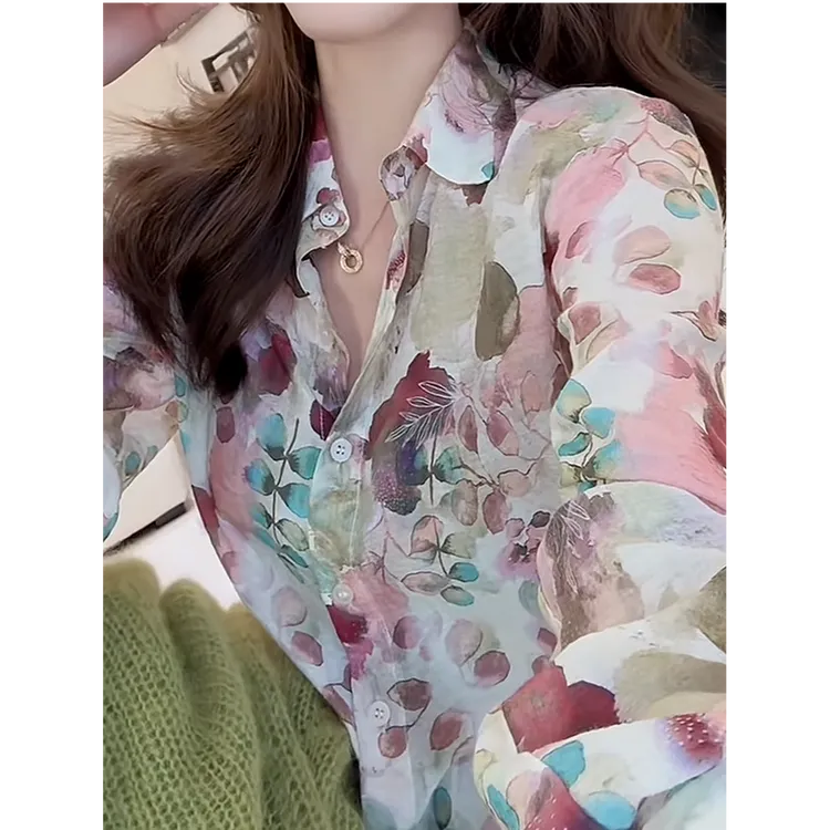 欧若风港风气质设计感碎花小衫女2025新款春夏显白显瘦长袖衬衫女