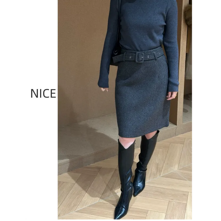 NICE【灰黑旋律百搭半裙】高腰包臀半身裙秋冬季百搭显瘦短裙
