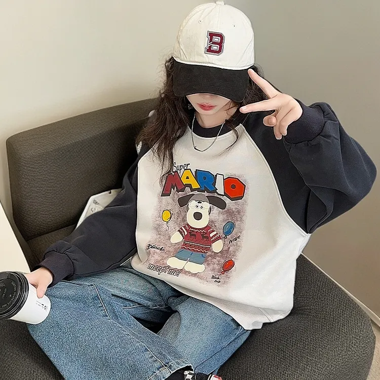 女童圆领套头卫衣春秋2024新款上衣中大童洋气秋装儿童秋季衣服潮