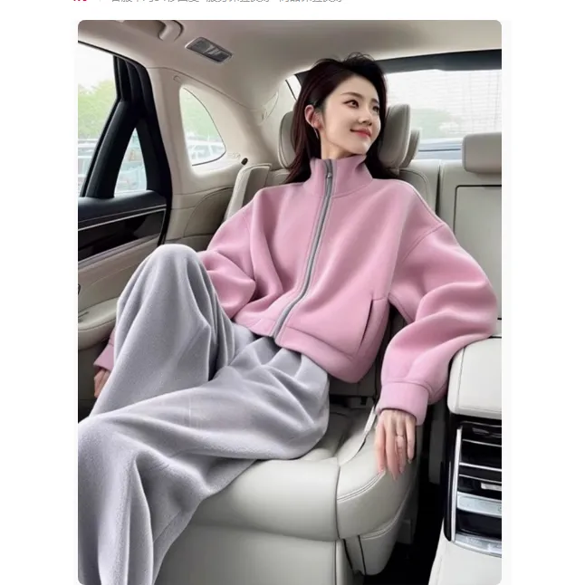 运动秋季森系立领百搭时尚套装小个子休闲风宽松上衣加厚套装