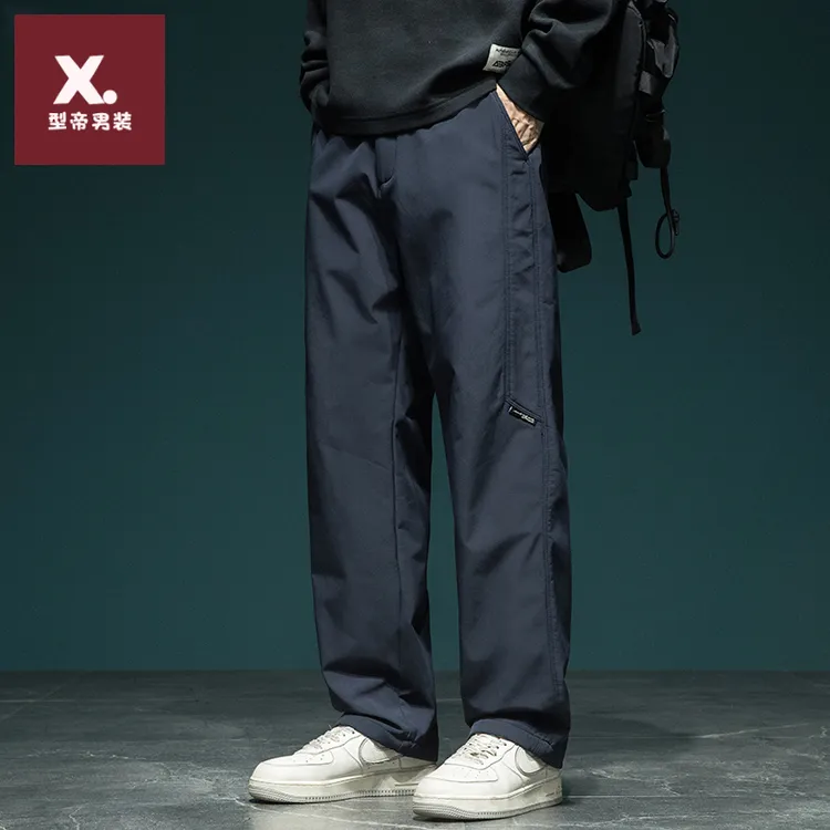 户外直筒休闲裤男士秋冬新款三防冲锋运动裤宽松大码阔腿加绒长裤