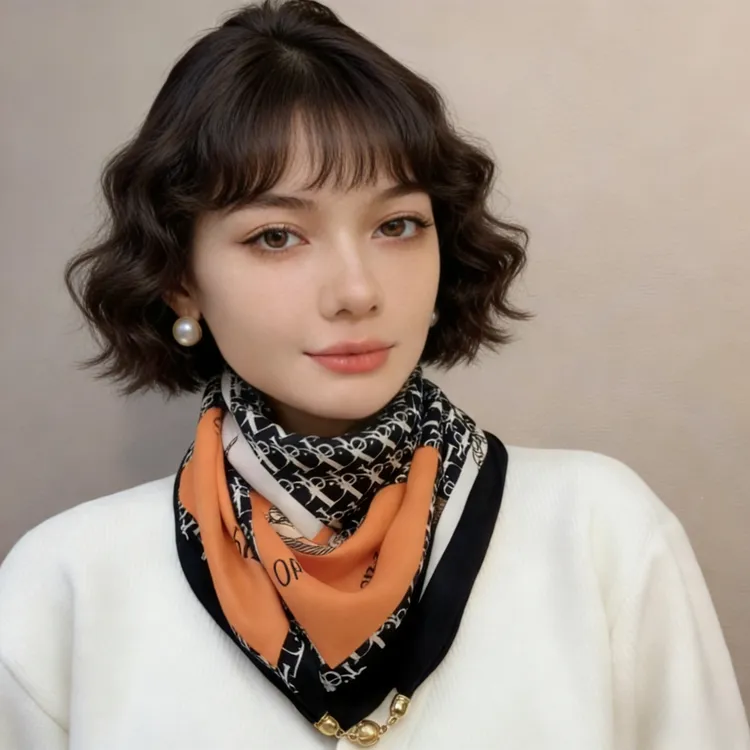 新款高级感网红爆款丝巾女气质洋气时尚百搭女士磁吸扣围巾
