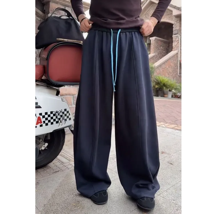 秋冬季时尚潮牌抽绳加绒运动卫裤女宽松显瘦加厚弯刀裤慵懒休闲裤