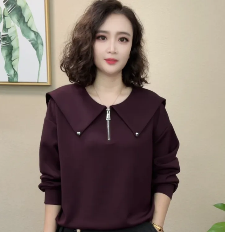 2025秋季新款时尚气质拼接拉链女装卫衣海军领女装卫衣#976847