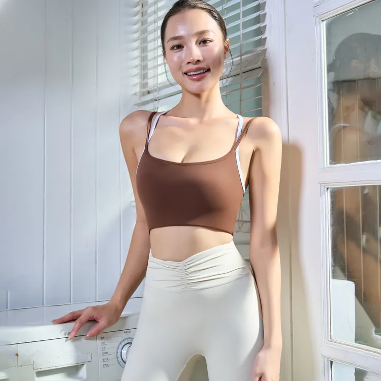 seven polyphylla性感撞色细带美背瑜伽背心防震跑步运动健身文胸