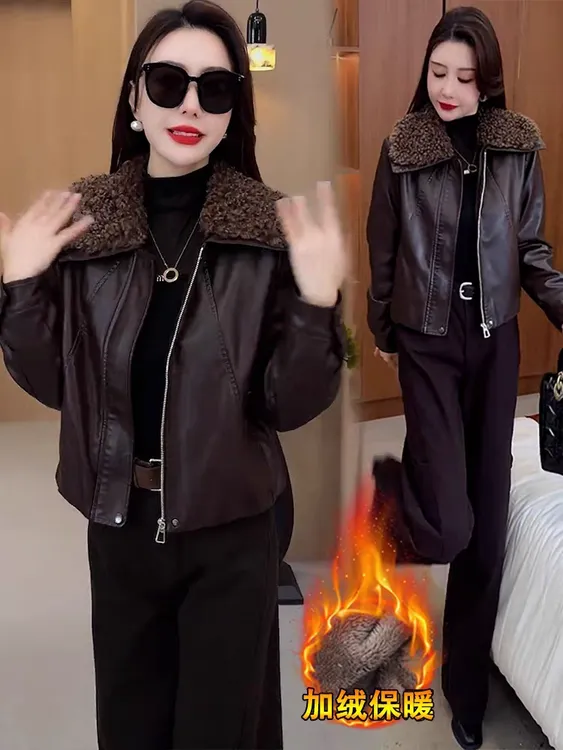 【有运费险】欧美风加厚加绒软皮2025冬季皮衣百搭时尚韩版加绒外套